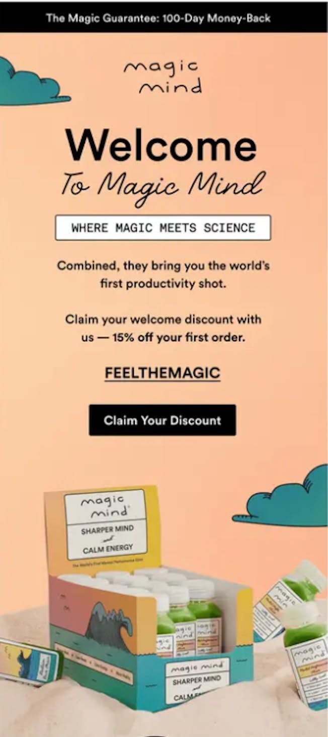 Example of a welcome email from Magic Mind Source: Reallygoodemails